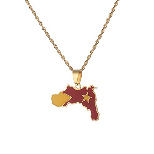 Stainless Steel Tigray Region Map Flag Of Ethiopia Pendant Necklaces Women Men Jewelry (gold)