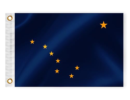 Alaska State Boat Nautical Flag 12x18 Inch Double Sided 3 Ply AK Marine Flag Nylon Small Yacht Sail Pontoon Boat ATV Bike Truck Motorcycle Banner Brass Grommets Patriotic Outside(AK)