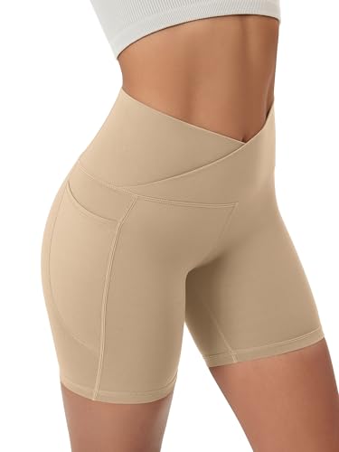 ODODOS Women's Crosover Yoga Shorts with Pockets, 6