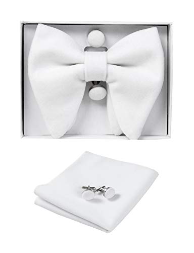 Image of GUSLESON Mens Solid Plaid Velvet Pre-tied Adjustable Bow Tie and Pocket Square Cufflink Set with Gift Box