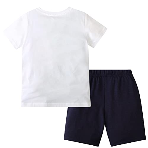 Image of LMYOVE Toddler Boy Short Set Little Boy Clothes Casual CrewNeck Short Sleeve T-Shirt and Short Sets Summer Beach Outfits (3T White and Blue Shark)