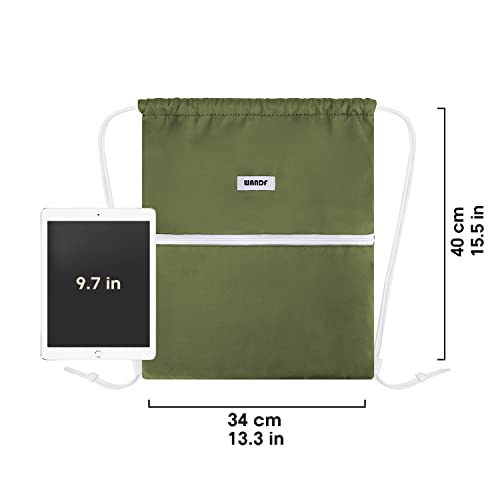 Image of WANDF Drawstring Backpack, Gym Sackpack for Sports (Dark Green) | Water-Resistant, Shopping, Yoga, Travel, Beach, Daily Carry