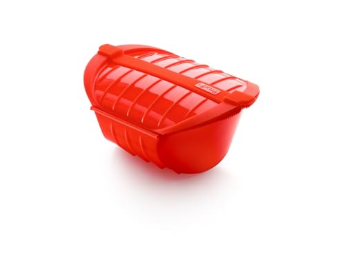 Lékué 3409600R10U004 Estuche vapor hondo con bandeja 3-4 personas, Rojo, 1000 ml
