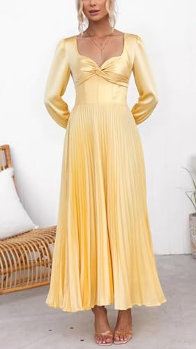 Satin Pleated Bridesmaid Dresses with Long Sleeves Backless Corset Maxi Formal Dress Hi0733