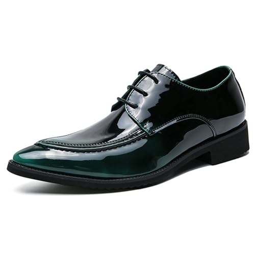 Men’s Genuine Leather Oxfords Shoes for Men, Patent Pointed Toe Lace-up Genuine Leather Comfort Dress Shoes for Wedding Office
