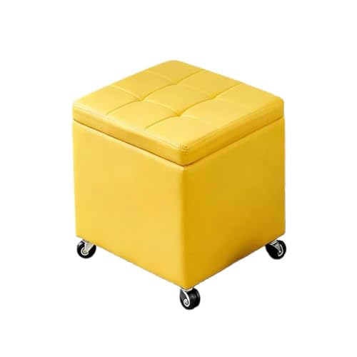 Tabouret cube de rangement en cuir jaune pour petit espace salon - 2