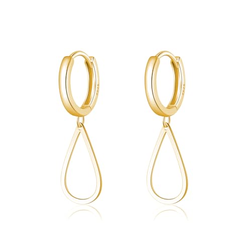 Reffeer Solid 925 Sterling Silver Teardrop Hoop Earrings Dangle for Women Teen Girls Water Drop Earrings Dangle Hoop Earrings