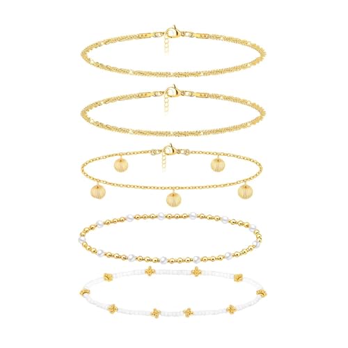 Image of Nanafast 5 Pcs Layered Ankle Bracelets for Women Summer Beach Anklet Bracelets Set Adjustable Boho Beaded Anklets for Summer Outfits