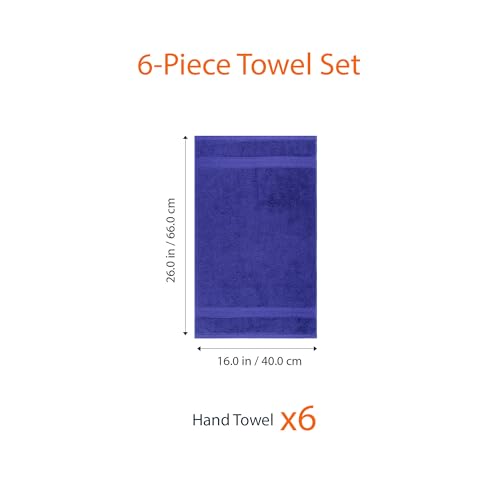 Image of Amazon Basics 100% Cotton Fade-Resistant Hand Towels for Bathroom, Soft Absorbent, 26 inch x 16 inch, Navy Blue, 6-Pack