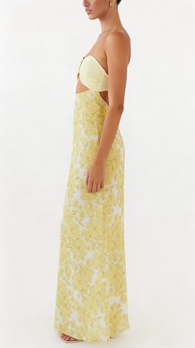 Image of Yiulangde Women Sexy Cut Out Maxi Dress Spaghetti Strap Backless Bodycon Dress Y2k Formal Hollow Out Sleeveless Long Dresses