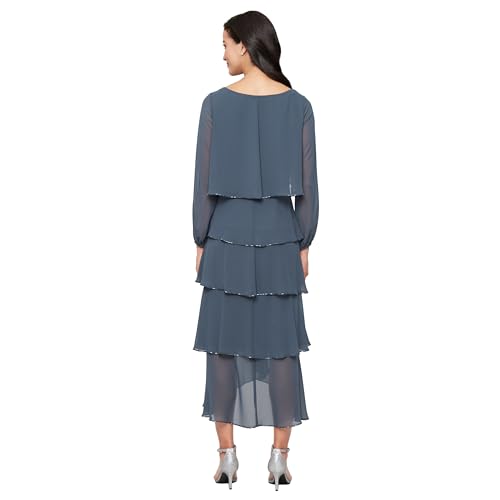 Image of S.L. Fashions Women's Short Tulip Sleeve Tiered Chiffon Cocktail Dress, Wedding Guest Gown (Petite and Regular Sizes)