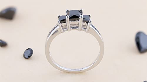 Dazzlingrock Collection 1.25 Carat (ctw) Princess & Round Black Diamond Bridal 3 Stone Engagement Ring 1 1/4 CT, Sterling Silver3