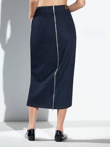 Image of Miss Chase Women's Regular High Rise Above Knee Stretchable Denim Skirt