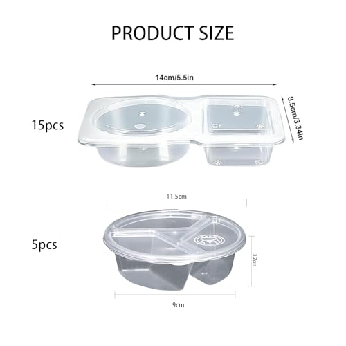 20Pcs Reusable Snack Containers with Lids, Snack Packs Set 15 double Compartments + 5 Three Compartments, Mini Snack Box for Food Dip Meat Grab and Go Takeout Travel Outdoor Camping - Image 3