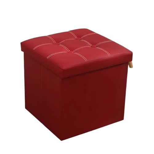 GIYXHU Puff Almacenaje Banco de Almacenamiento Plegable, reposapiés Piel sintética, Caja decoración del hogar versátil, Asientos Que Ahorra Espacio(Red Wine)