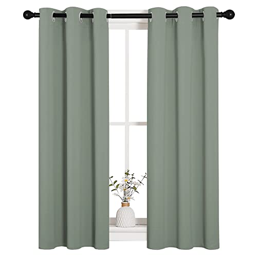 Image of NICETOWN Bedroom Curtain Panels Blackout Draperies, Thermal Insulated Solid Grommet Blackout Curtains /Drapes (1 Pair, 29 by 45 inches, Greyish Green)
