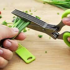S Cart Multi-Functional Stainless Steel Kitchen Vegetable 5 blade Scissor for Kitchen use, Vegetable Cutter with Cleaning Brush (Multicolour) Pack of 1