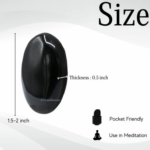 Image of Certified Black Obsidian Crystal Palm Pebbles Stones for Stress Relief | AAA Grade Original Healing Gemstone Agate Palm Stone for Yoga Meditation Spiritual Reiki Feng Shui