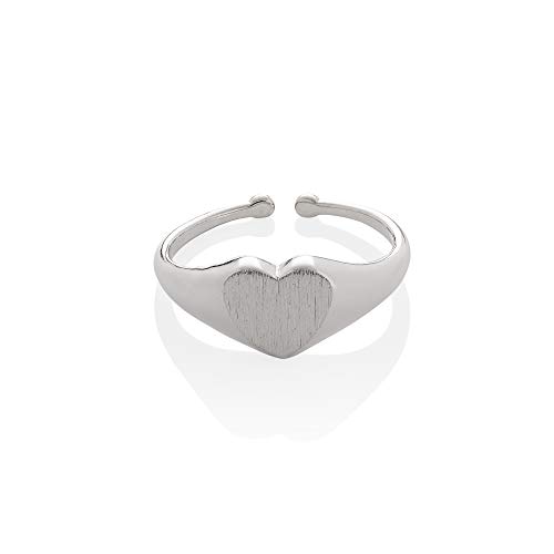 namana Bague Chevalière en Coeur pour Femme, Bague Chevaliere en Coeur avec une Finition Brossée, Bague Argent Reglable en Forme de Coeur pour Femme et...