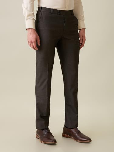 Image of Raymond Men Slim Fit Checks Pattern Polyester Blend Flat Front Formal Trouser