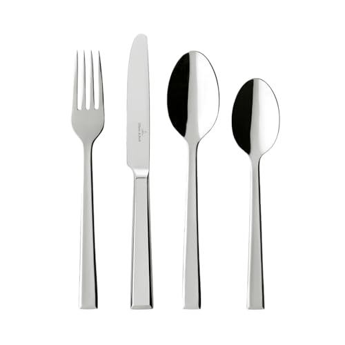 Villeroy & Boch Victor Besteckset 24 tlg. Silber/Platin Spülmaschinenfest Rostfrei Besteck Set 24 teilig Gabel Messer Löffel Essbesteck Set Edelstahl