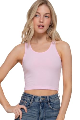 Active USA Women's Racerback Crop Tank Top, Pale Pink, M