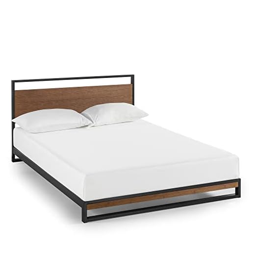 ZINUS Suzanne 37 Inch Bamboo and Metal Platform Bed Frame / Solid Steel Construction / No Box Spring Needed / Wood Slat Support / Easy Assembly, Chestnut Brown, Queen