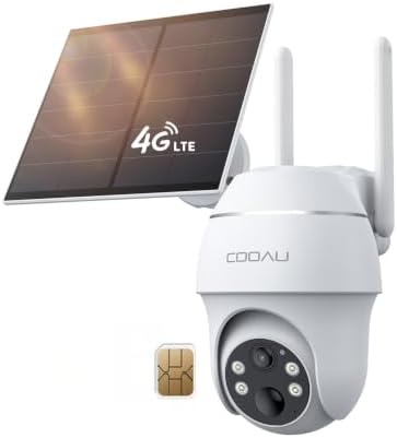 COOAU 4G LTE Camera Surveillance Extérieure sans Fil, 2K 3MP Camé...