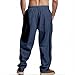Dirxi Men's Summer Linen Pants Navy Blue USA Flag Splicing Hip Hop Pants Elastic Waist Drawstring Wide Leg Yoga Beach Trousers with Pockets 2025 Fashionable Casual Bottoms L