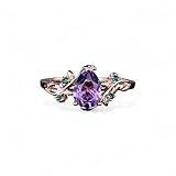 Amethyst ring vintage pear Amethyst engagement ring 14k rose gold twig leaf emerald bridal wedding ring women February birthstone ring gift