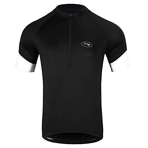 Dooy Men's Cycling Bike Jersey, Short Sleeve MTB Shirts with 3 Rear Pockets-Breathable,Smooth Zipper Biking Shirt (as8, Alpha, m, Regular, Regular, Black)