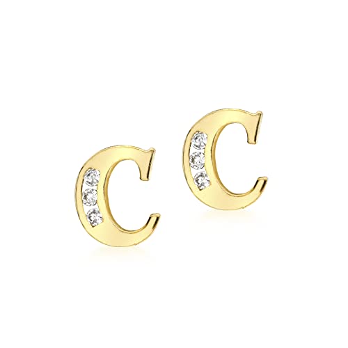 Image of CARISSIMA Women's 9ct Yellow Gold Cubic Zirconia 'C' Initial Stud Earrings