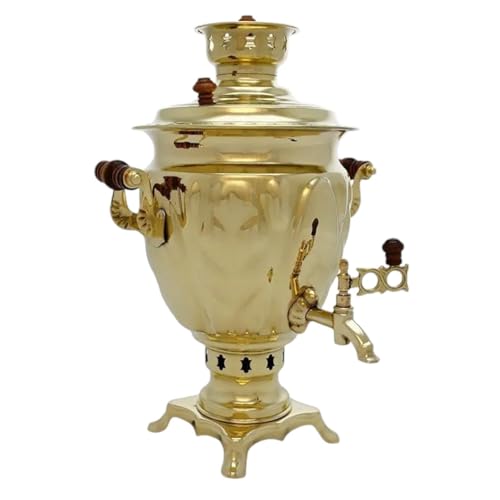 Acorn Wood-Burning Samovar 2.7 Qt (2.5 L) Brass Tea Maker Camping Hiking Hunting Outdoor Tea Kettle Tin Coated Wood-Fired Coal Samovar (Gold)