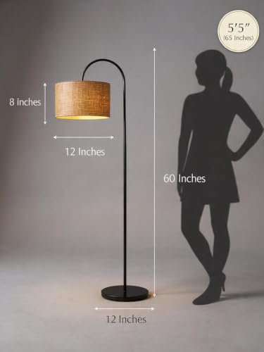Image of Floor Lamp for Living Room & Bedroom | 60 inch Tall Arc Standing Lamp with Jute Shade | Corner Reading Lamp | Modern Home Decor Light | Matte Black Metal Base