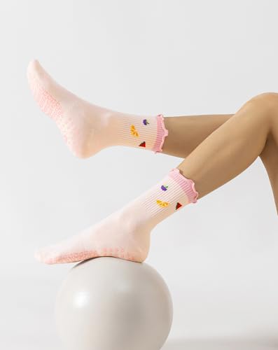 Image of Yawlsow Pilates Grip Socks for Women Yoga Grippy Socks Cute Barre Non Skid Athletic Crew Sticky Sock Workout Hospital