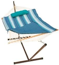 11 ft. Cotton Rope Hammock Stand - Pad & Pillow Combination Blue