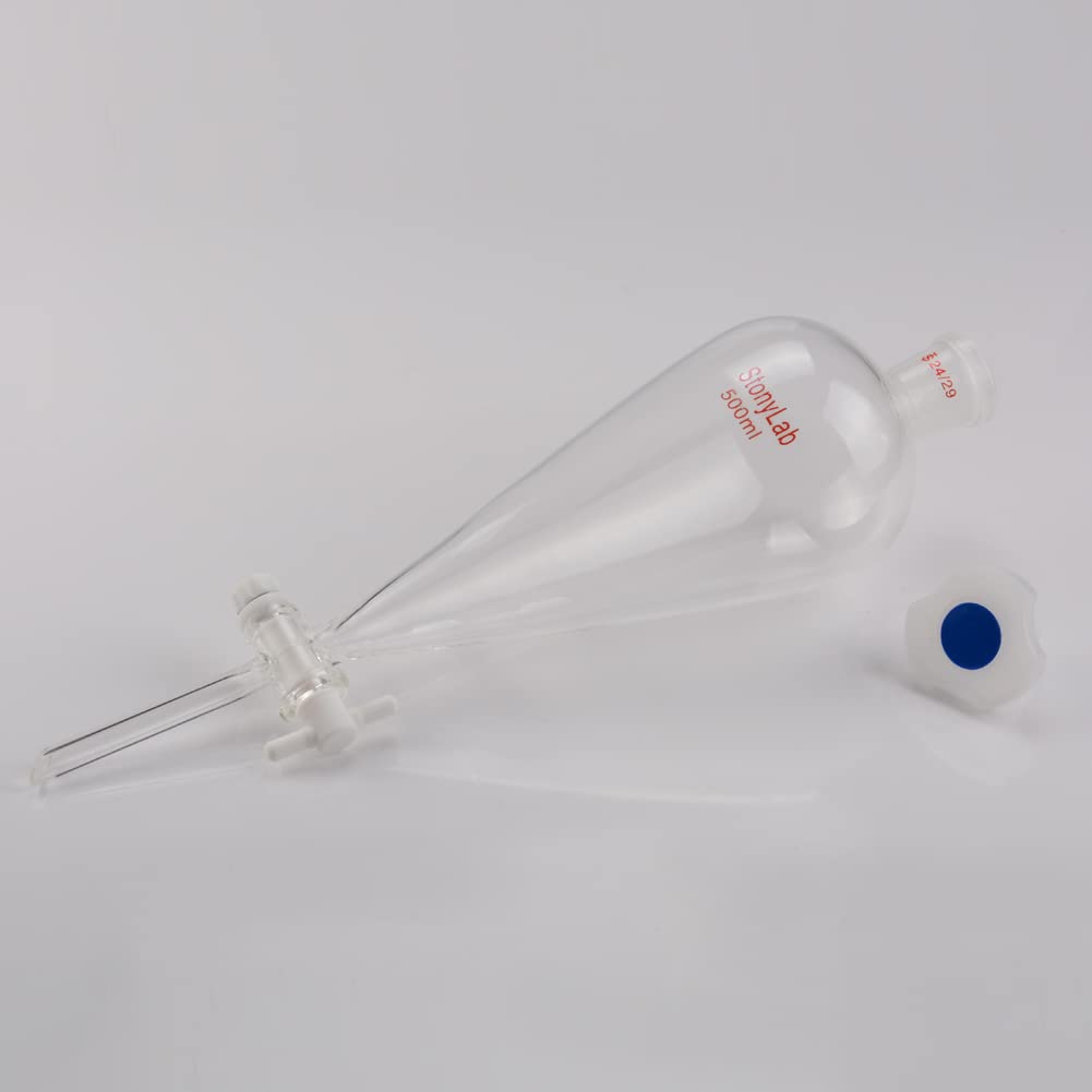 stonylab Borosilicate Glass 500 ml Heavy Wall Conical Separatory Funnel with 24/29 Joints and PTFE Stopcock, 500 ml — Amazon image 6