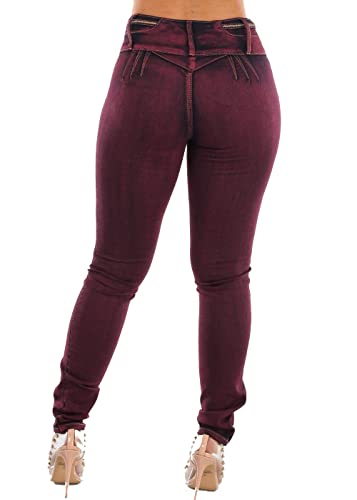 Moda Xpress Juniors Size Red Acid Wash Mid Rise Push-Up Butt Lifting Stretchy Skinny Jeans 10634C