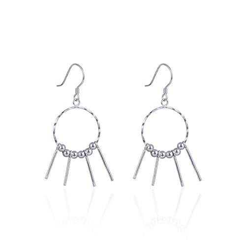 Pendientes de plata de ley 925, aretes estéticos de plata de ley para adolescentes, aretes de aro de plata de ley blanca con forma redonda de 47,3 x 18,2 mm, cuentas geométricas, regalos, 47.3x18.2mm,