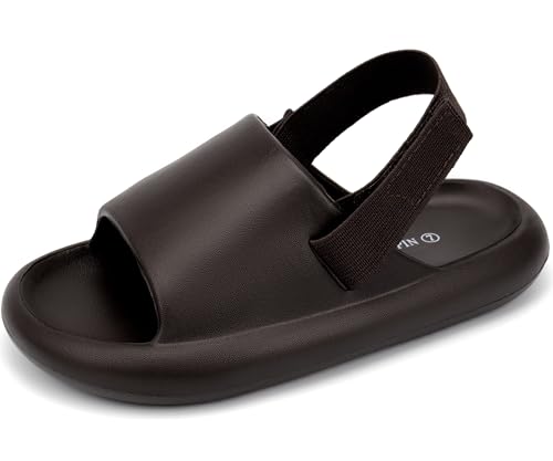INMINPIN Toddler Boys Girls Slides Sandals Comfort Beach Pool Shower Slippers with Elastic Back Strap, Brown, 3 Infant