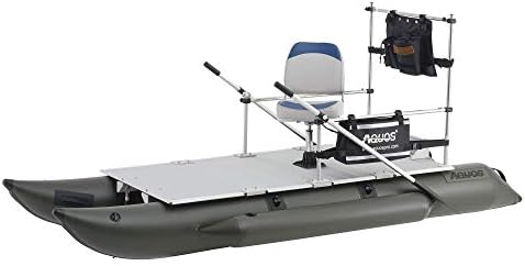 AQUOS 11.5ft Heavy-Duty for Two Series Inflatable Pontoon Boat with Stainless Steel Guard Bar and Folding Seat for Fishing, Aluminum Floor Board, Transport Canada Approved