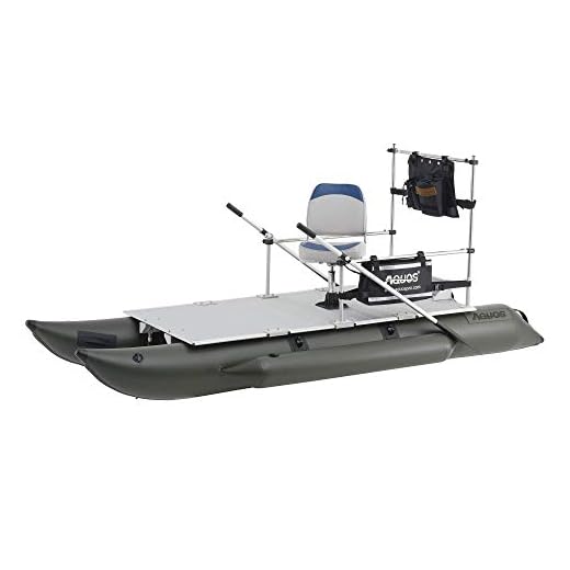 AQUOS 11.5ft Heavy-Duty for Two Series Inflatable Pontoon Boat with Stainless Steel Guard Bar and Folding Seat for Fishing, Aluminum Floor Board, Transport Canada Approved