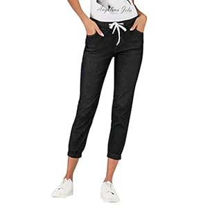 Pantalon Femme Coton - Jogger en Denim pour Femmes Pantalons Dames Jogging Jeans à Taille élastique Jogging Femmes Pantalons recadrés Mini Short Pole Dance