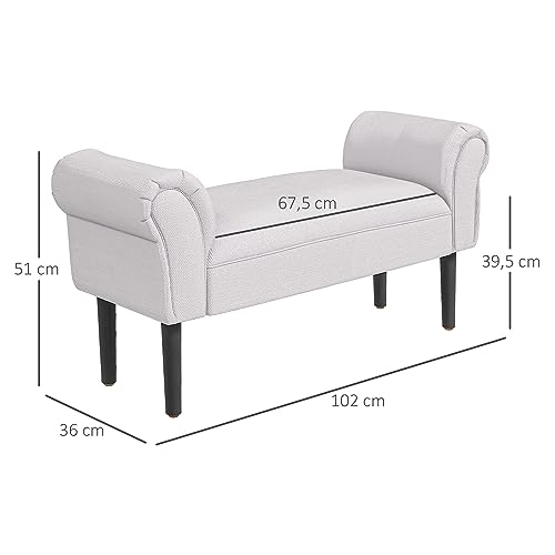 HOMCOM Banco Zapatero Banqueta con Brazos Tapizada Tipo Banco de Madera para Dormitorio Salón Recibidor 102x36x51cm Carga 130kg - imagen 7
