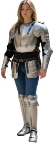 Medieval Women’s Steel Armor Set – Polished Knight Breastplate with Pauldrons, Arm Guards & Greaves – Female Warrior Fantasy Armor for Cosplay, LARP, Renaissance & Reenactment