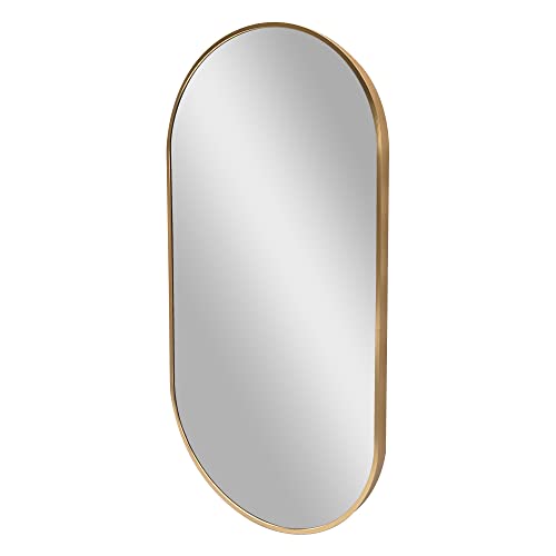 [en.casa] Specchio da Parete 40 x 80 cm Specchio Ovale da Bagno con Fissaggio Verticale-Orizzontale - Cornice in Alluminio - Color Oro