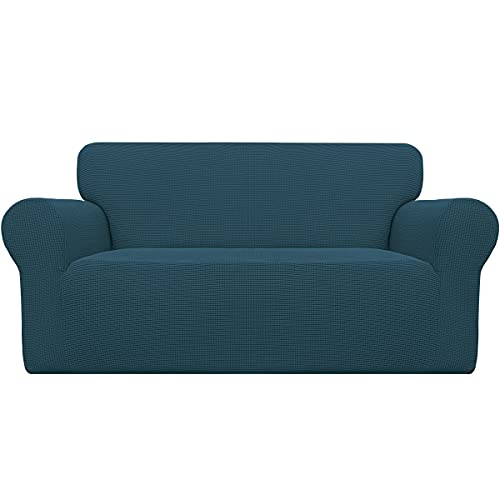 Image of Easy-Going Stretch Oversized Loveseat Slipcover 1-Piece Sofa Cover Furniture Protector Couch Soft with Elastic Bottom for Kids Polyester Spandex Jacquard Fabric Small Checks Deep Teal