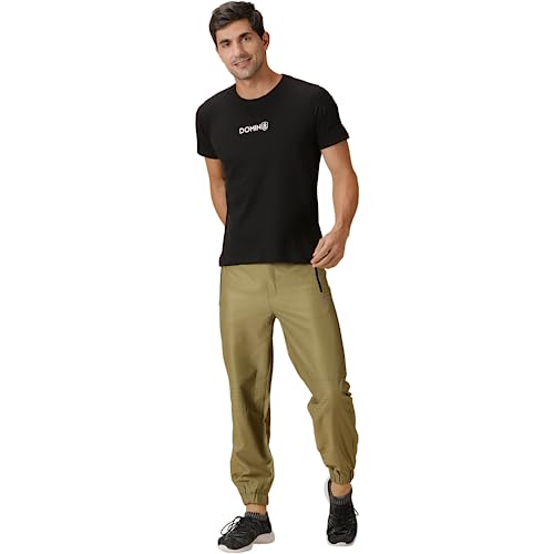 Image of DOMIN8 Men's Solid Training Trousers with Zipper Pocket and Running Stitch line at Knee & Back (L) Olive