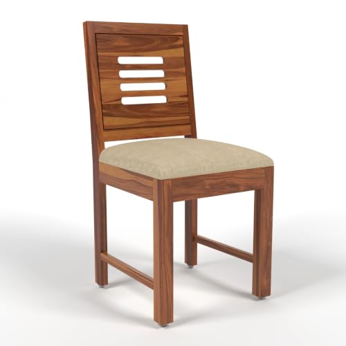 Image of Solid Sheesham Wood Dining Chair Set of 4 for Living Room & Dining Room | Wooden Chairs with Upholstered Cushion Seat