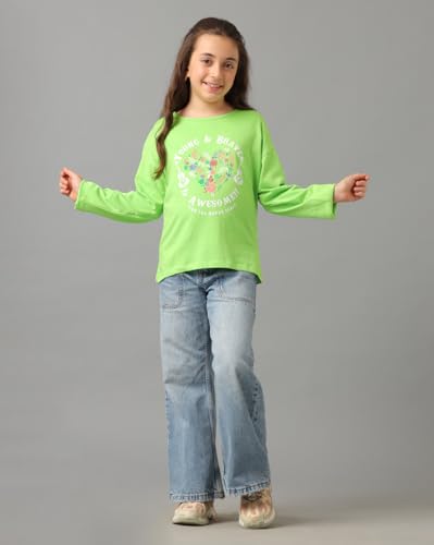 Image of Under Fourteen Only Girls Cotton Tops Collection - Round Neck, Crop Top, Full & Half Sleeve, Drop Shoulder, Ruffle Sleeve, Graphic Printed, Embroidered & Slub Knit Styles